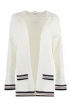 Thom Browne Rwb Stripe Ribbed Cardigan In White