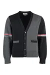 Thom Browne Striped Two-tone Cotton Cardigan In Black