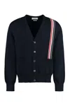 Thom Browne Rwb Stripe Intarsia Cotton Cardigan In Blue