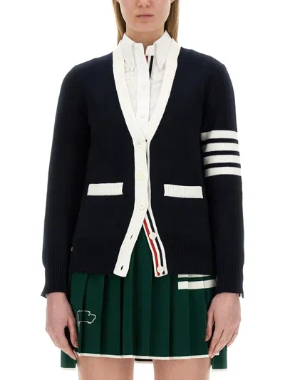 Thom Browne Side Buttoned Knit Cardigan In 415 Navy