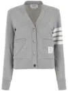 Thom Browne Striped Cotton V-neck Cardigan Pockets In Gray