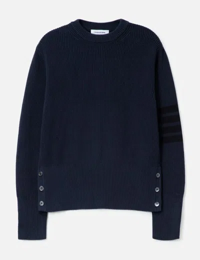 Thom Browne Cotton Cardigan Stitch 4-bar Pullover In Blue