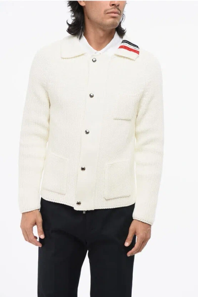 Thom Browne Cotton Cardigan With Zip Closure And Breast Pocket In White