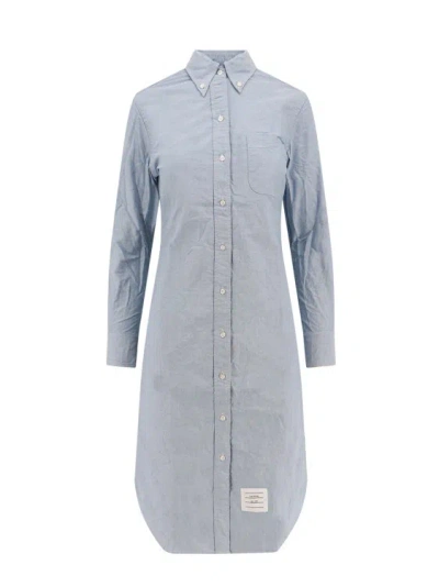 THOM BROWNE COTTON CHEMISIER DRESS WITH TRICOLOR DETAIL