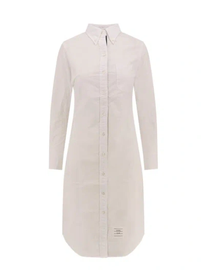 Thom Browne Cotton Chemisier Dress With Tricolor Detail In White