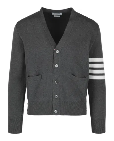 Thom Browne Cotton Crepe V-neck Cardigan In Grey