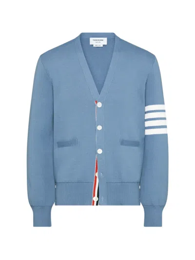 Thom Browne Cotton Crepe V-neck Cardigan In Blau