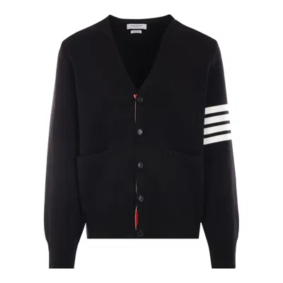 Thom Browne Cotton Crepe V-neck Cardigan Men In Black