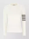 Thom Browne Cotton Crew Neck Sweater With Striped Arm In Neutral