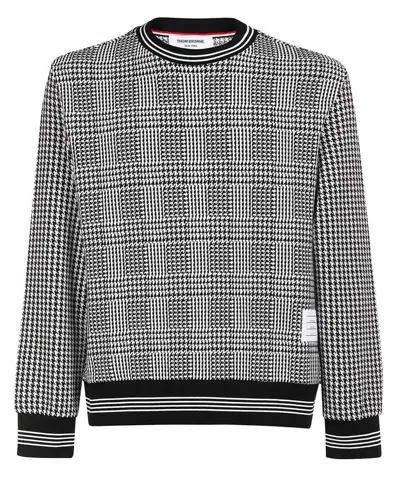 Thom Browne Houndstooth-pattern Cotton Sweatshirt In Grigio