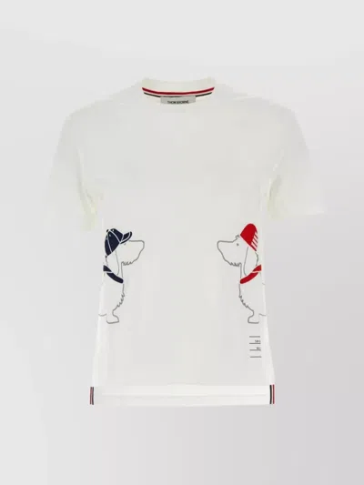 Thom Browne Cotton Crew Neck T-shirt With Graphic Print In White