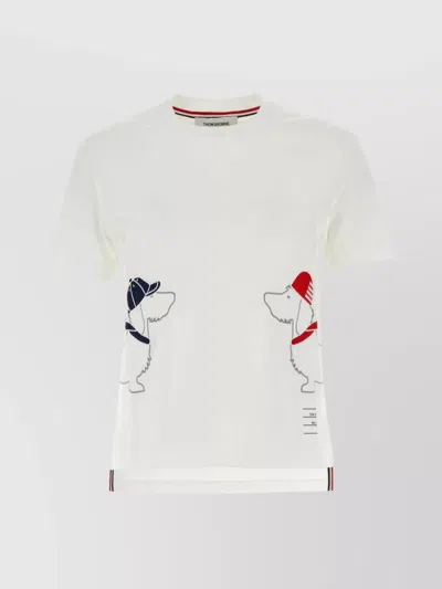 Thom Browne Dog-embroidered Cotton T-shirt In White