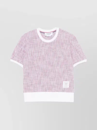 Thom Browne Cotton Crew Neck T-shirt With Rwb Stripe In Multicolour