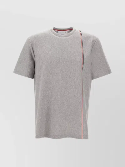 Thom Browne Cotton Crew Neck T-shirt With Stripe Detail In Gray