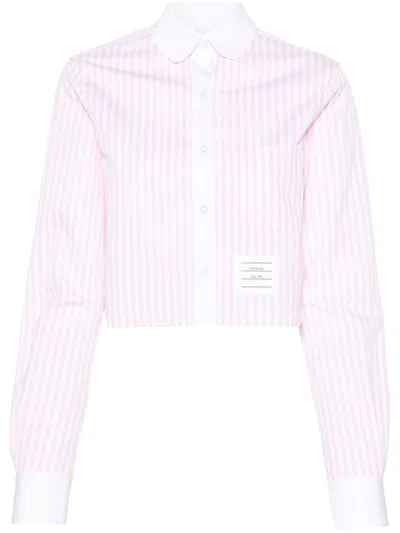 Thom Browne Cotton Cropped Shirt With Signature Logo Patch In Multi