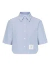 Thom Browne Cropped Cotton Shirt Boxy Fit Patch Pocket In Blue
