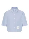Thom Browne Cropped Cotton Shirt Boxy Fit Patch Pocket In Blue