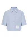 Thom Browne Cropped Cotton Shirt Boxy Fit Patch Pocket In Blue