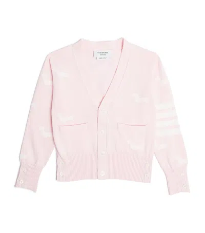 Thom Browne Kids' Cotton Dog Cardigan In Pink