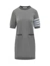 Thom Browne Cotton Dress With 4bar Logo In Lt Grey