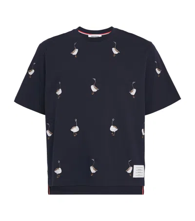 Thom Browne Cotton Embroidered Geese T-shirt In Blue