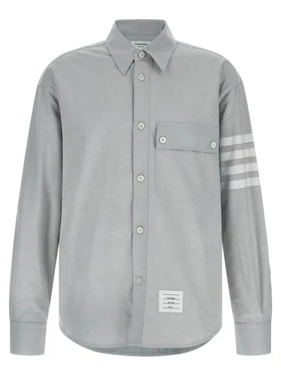 Thom Browne Cotton Flannel With 4bar Intarsia Shirt In Gray