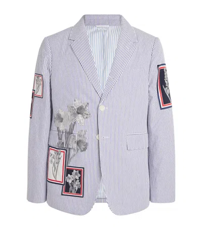 Thom Browne Cotton Floral Appliqué Sports Jacket In Grey