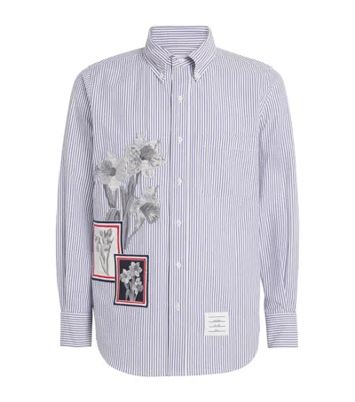 Thom Browne Cotton Floral Appliqué Shirt In Navy