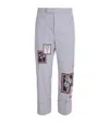 Thom Browne Floral Appliqué Straight Trousers In Navy