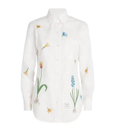 THOM BROWNE COTTON FLORAL-EMBROIDERED SHIRT