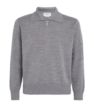 Thom Browne Cotton Half-zip Polo Shirt In Gray