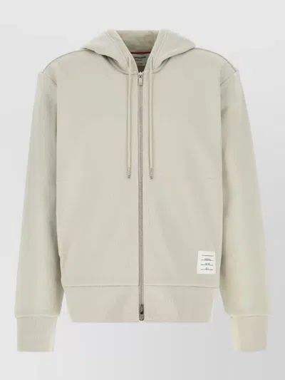 Thom Browne Cotton Hooded Sweatshirt Ribbed Cuffs Hem Pockets In Neutral