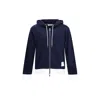 Thom Browne Zip Up Hoodie With Engineered 4 Bar In Color Blocked Solid Classic Loopback Jersey In Blue