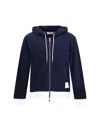 Thom Browne Zip Up Hoodie With Engineered 4 Bar In Color Blocked Solid Classic Loopback Jersey In Blue