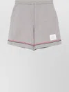 Thom Browne Cotton Interlock Mid Thigh Shorts With Striped Detail In Gray