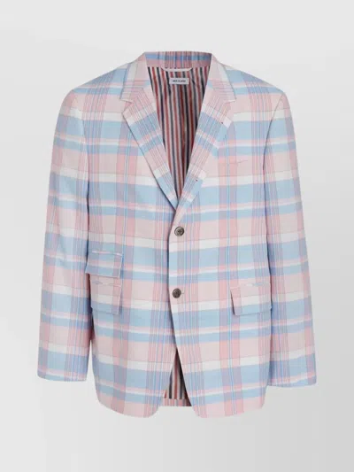 Thom Browne Cotton Jacket With Checked Pattern And Lapel Collar In 680