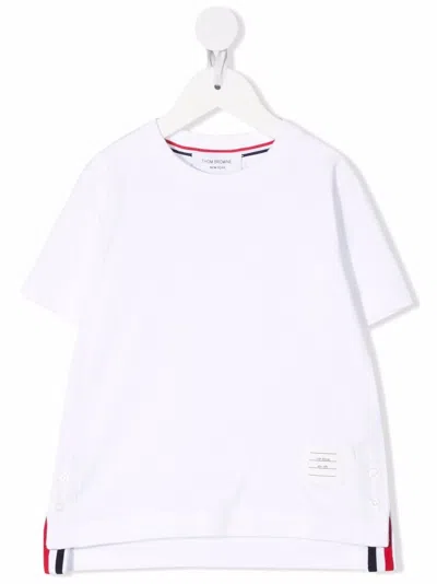Thom Browne Kids' Cotton Jersey Crewneck T-shirt In Weiss