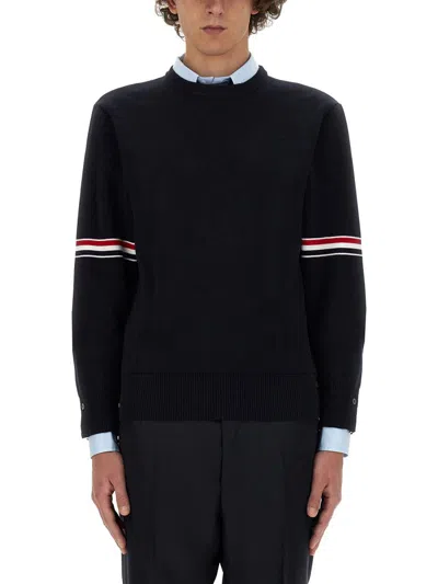 Thom Browne Cotton Jersey With Rwb Stripe In Black