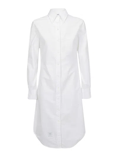 Thom Browne Midi-length Shirt Dress With Classic Collar And Curved Hem In White