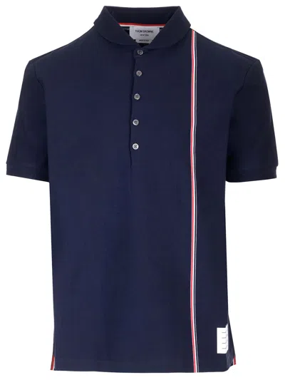 Thom Browne Cotton Knit Polo Shirt In Navy