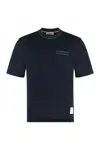 Thom Browne Knit Cotton T-shirt With Tricolor Detail In Blue