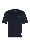 Thom Browne Knit Cotton T-shirt With Tricolor Detail In Blue