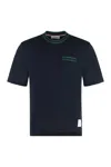 Thom Browne Knit Cotton T-shirt With Tricolor Detail In Blue