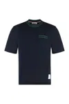 Thom Browne Knit Cotton T-shirt With Tricolor Detail In Blue