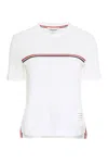 Thom Browne White Crewneck T-shirt With Signature Rwb Stripe In Cotton Woman In White