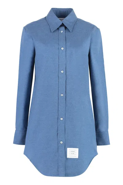 Thom Browne Cotton Logo Patch Shirt In Blue