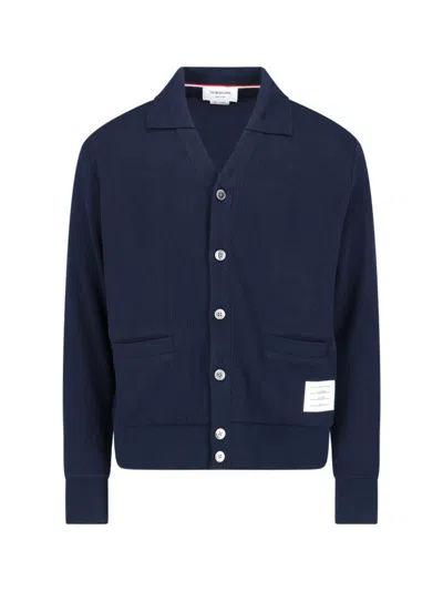 Thom Browne Cotton Long-sleeve Polo Cardigan In Black
