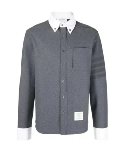Thom Browne Cotton Long-sleeved Shirt In Gray