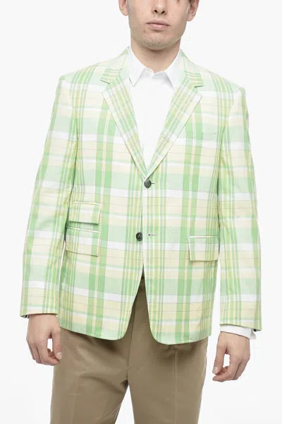 Thom Browne Cotton Madras Blazer With District Check Pattern In Green