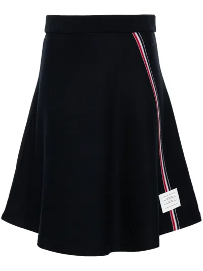 Thom Browne Flared Knitted Skirt In Blue